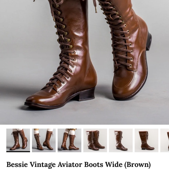 American Duchess Shoes - Bessie Vintage Aviator Lace-Up Brown Boots